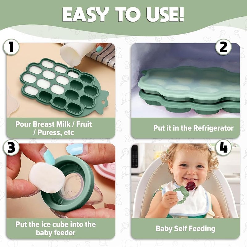 O'doe Baby Weaning Set – 15 Pcs Silicone Baby Feeding Set with Suction Plate, Bowl, Bib, Sippy Cup, Fruit Feeder, Freezer Tray - Image 4