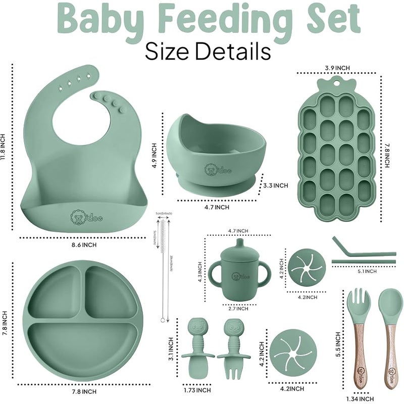 O'doe Baby Weaning Set – 15 Pcs Silicone Baby Feeding Set with Suction Plate, Bowl, Bib, Sippy Cup, Fruit Feeder, Freezer Tray - Image 2