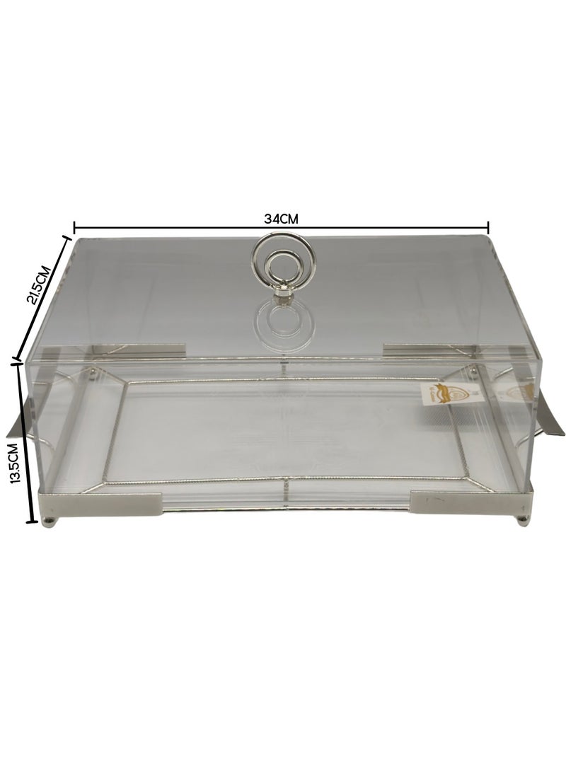 AL-GANNAS Large Rectangular Cake Tray | Silver Stainless Steel Top on Acrylic Base | Elegant Serving Dish for Desserts & Pastries - Image 2