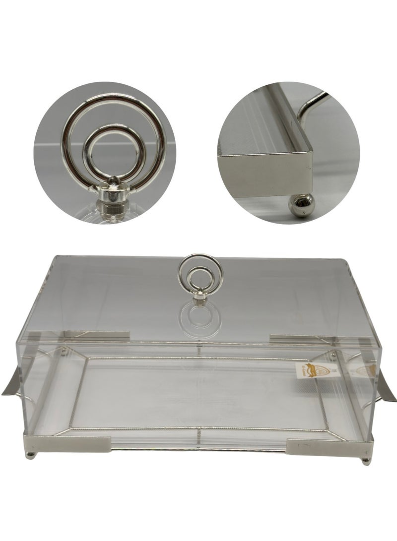 AL-GANNAS Large Rectangular Cake Tray | Silver Stainless Steel Top on Acrylic Base | Elegant Serving Dish for Desserts & Pastries - Image 3