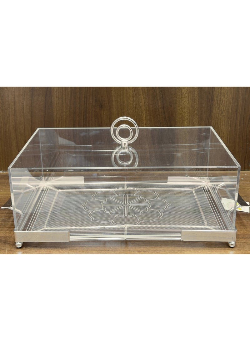AL-GANNAS Large Rectangular Cake Tray | Silver Stainless Steel Top on Acrylic Base | Elegant Serving Dish for Desserts & Pastries - Image 5