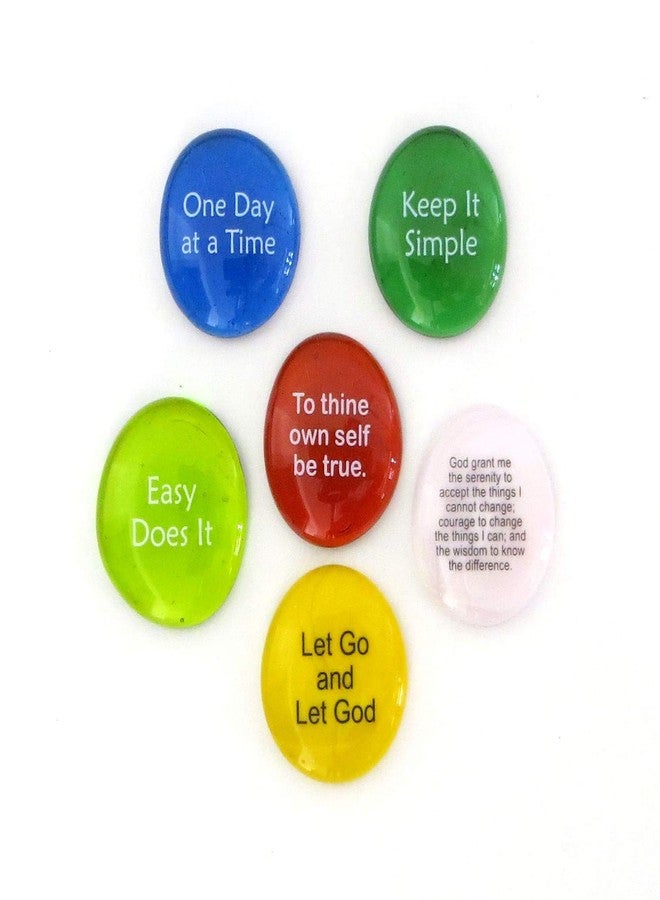 Lifeforce Glass Recovery Stones, 6 Daily Reminders for Encouragement in Sobriety on Glass Stones. Perfect for 12 Step Set I. - Image 1