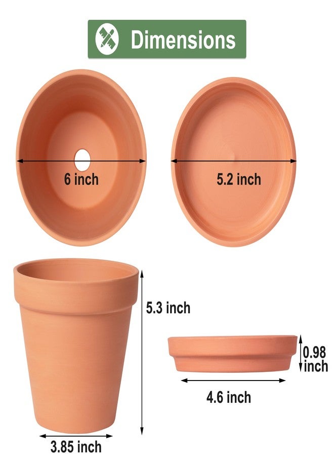 Orceler 6 inch Clay Pots for Plants with Saucer, Large Terra Cotta Plant Pots with Drainage Hole, Flower Pots with Tray, Terracotta Pots for Indoor Outdoor Plant - Pack of 4 Planters - Image 2
