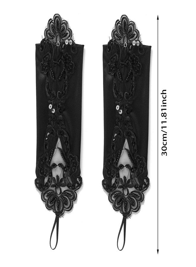 Tarini 1 Pair Lace Gloves with Pearl & Sequin, Elegant Embroidered Fingerless Gloves for Women, Ideal for Wedding Bridal Tea - Image 2
