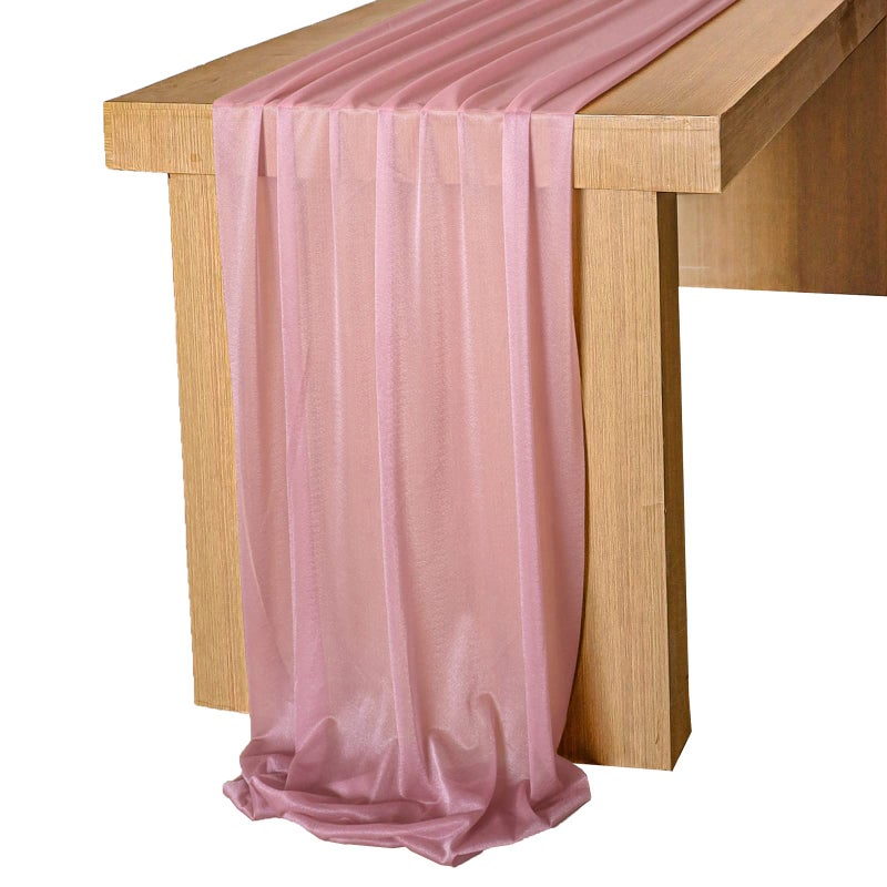 Lookein 10 Feet Mauve Chiffon Table Runner Sheer Wedding Table Cloth 29x120 Inches Rustic Wedding Decorations French Chiffon Table Runner - Image 1