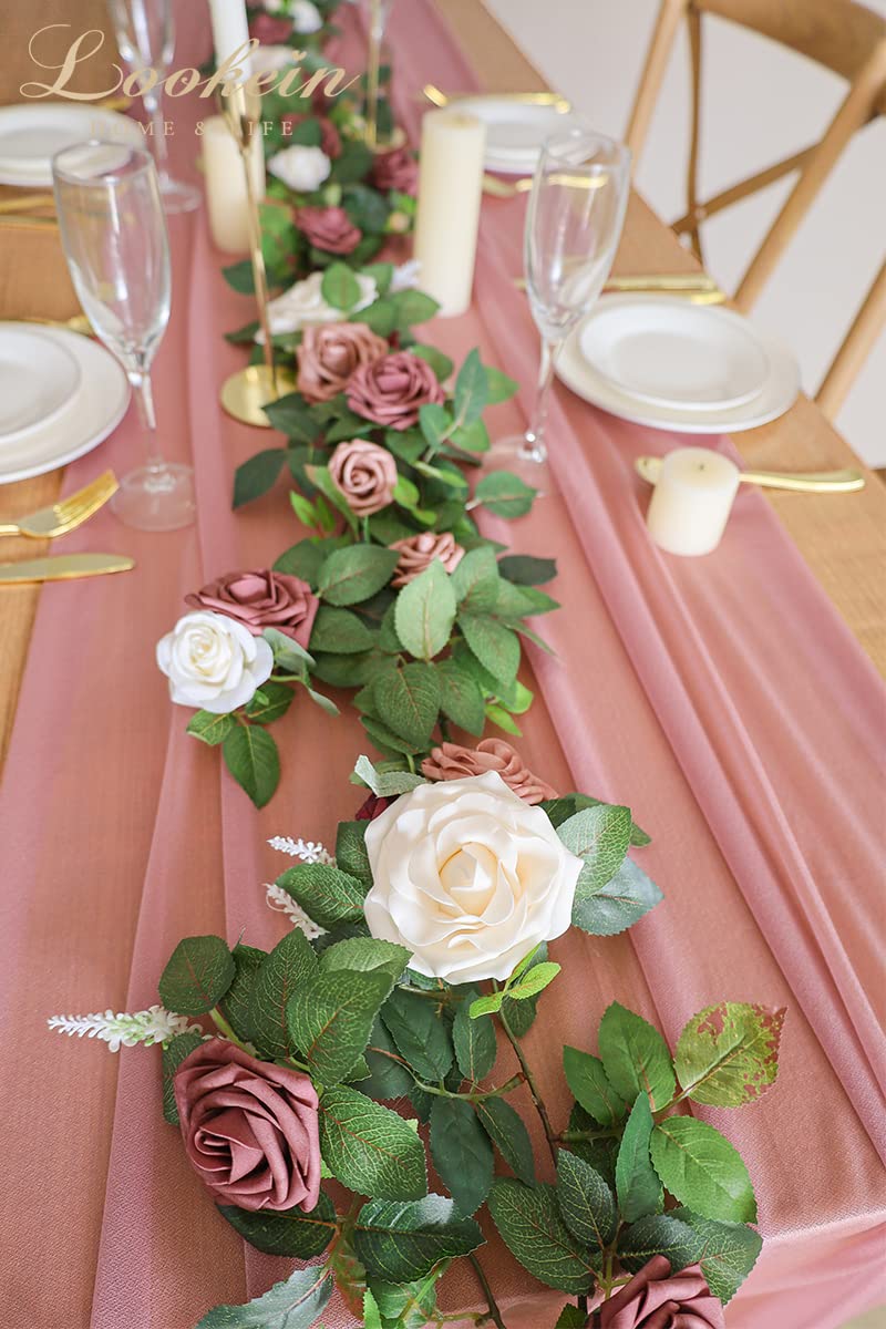 Lookein 10 Feet Mauve Chiffon Table Runner Sheer Wedding Table Cloth 29x120 Inches Rustic Wedding Decorations French Chiffon Table Runner - Image 5