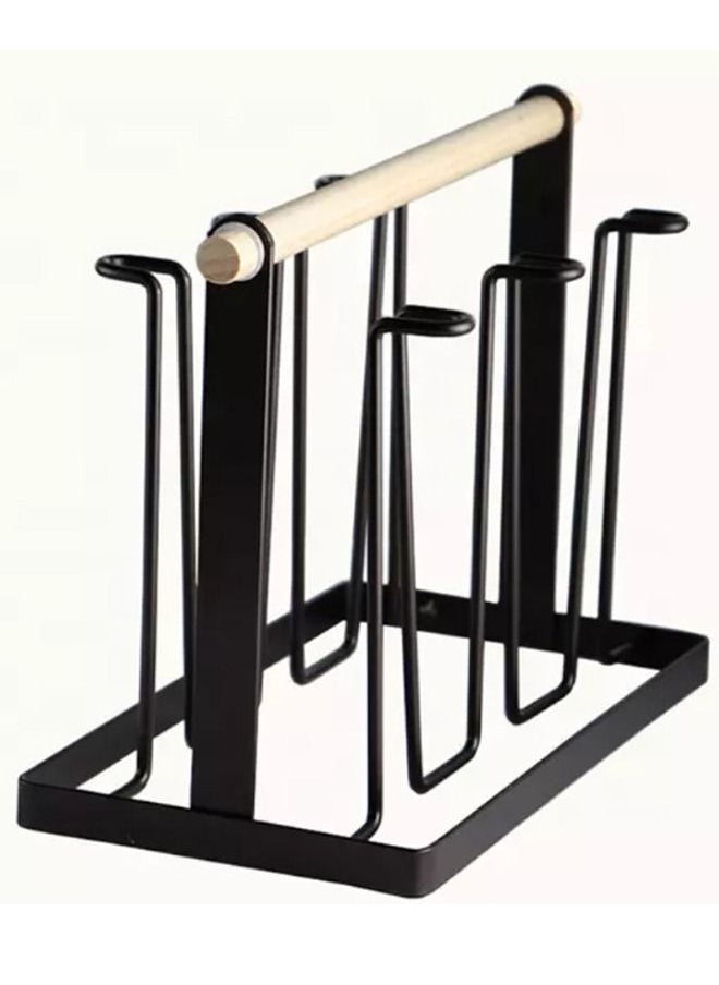 RACK STORE - Cup Drying Rack Stand 6 Cup Metal Drainer Holder Rack Non Slip Mugs Cups Organizer With Wood Handle Countertop Drainer For Kitchen - Image 1