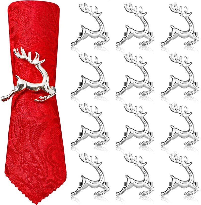 LATERN 12Pcs Christmas Reindeer Napkin Rings 6CM Silver Deer Napkin Holders Reindeer Napkin Buckle for Christmas Lunch Thanksgiving Party Holiday Wedding Table Decoration