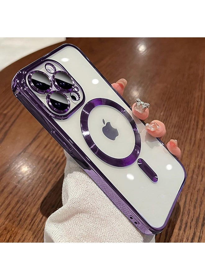 iPhone 16 Pro  Clear Case with MagSafe Wireless Charging Compatible Back Cover with Electroplating Shockproof Frame-PURPLE
