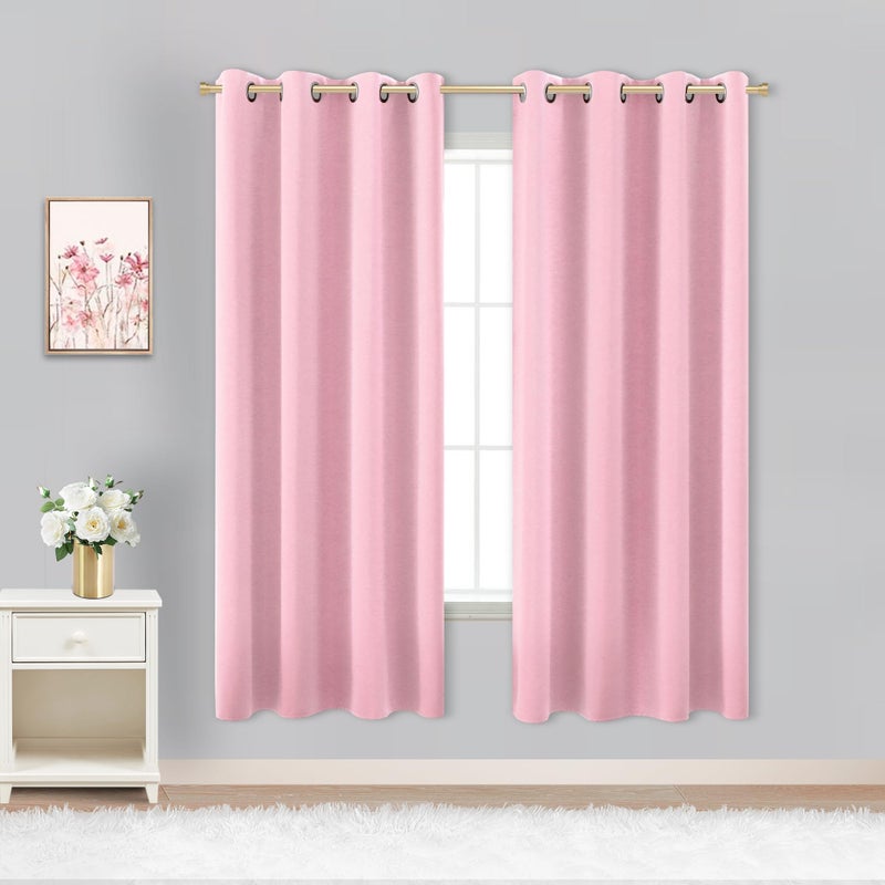 Pink Curtains 63 Inch Length for Baby Girls Nursery Decor2 Panel Sets Pair Thick Room Darkening Heat Light Blocking Grommet Thermal Insulated Blackout Curtain for Bedroom Girls 52x63 Inches Long
