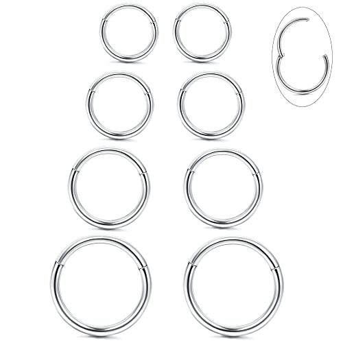LOYALLOOK G23 Titanium Hinged Clicker Segment Nose Rings Hoop Septum Nose Lip Ring Hoop for Women Men Helix Cartilage Daith Tragus Sleeper Earrings Body Piercing Improved 16G Silver Tone - Image 1