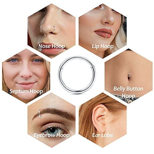 LOYALLOOK G23 Titanium Hinged Clicker Segment Nose Rings Hoop Septum Nose Lip Ring Hoop for Women Men Helix Cartilage Daith Tragus Sleeper Earrings Body Piercing Improved 16G Silver Tone - Image 5