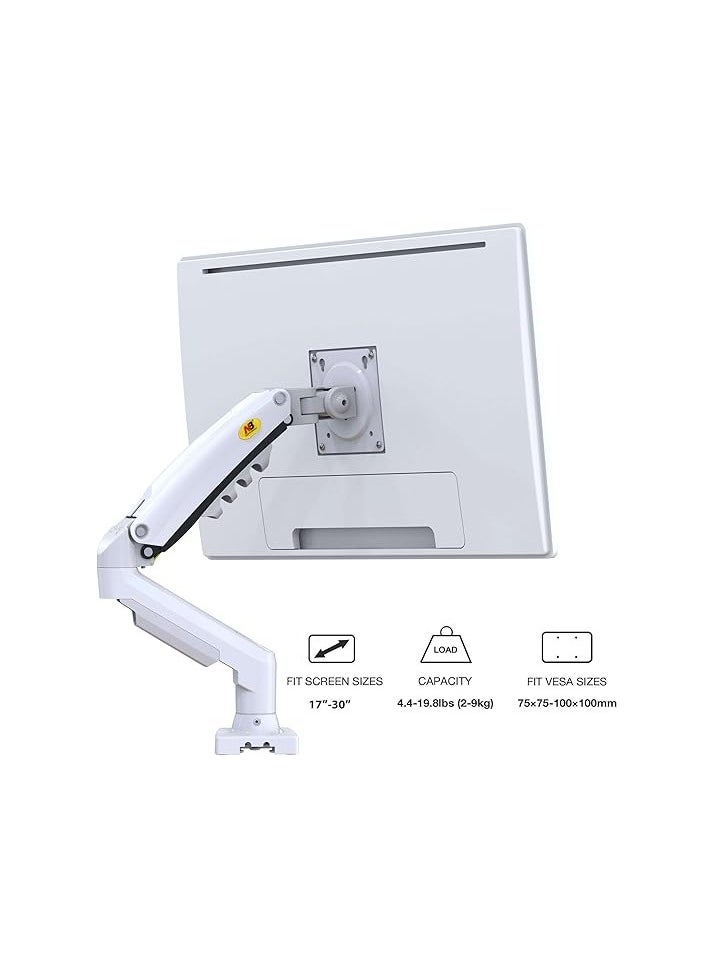 NB NORTH BAYOU - Monitor Arm Desk Mount Monitor Stand for 17" to 30" Screens With Load Capacity of up to 19.8 lbs, VESA 75x75 & 100x100, Height Adjustable, Gas Spring Articulating Monitor Arm, Swivel, Tilt & 360° Rotation, White | F80 - Image 1