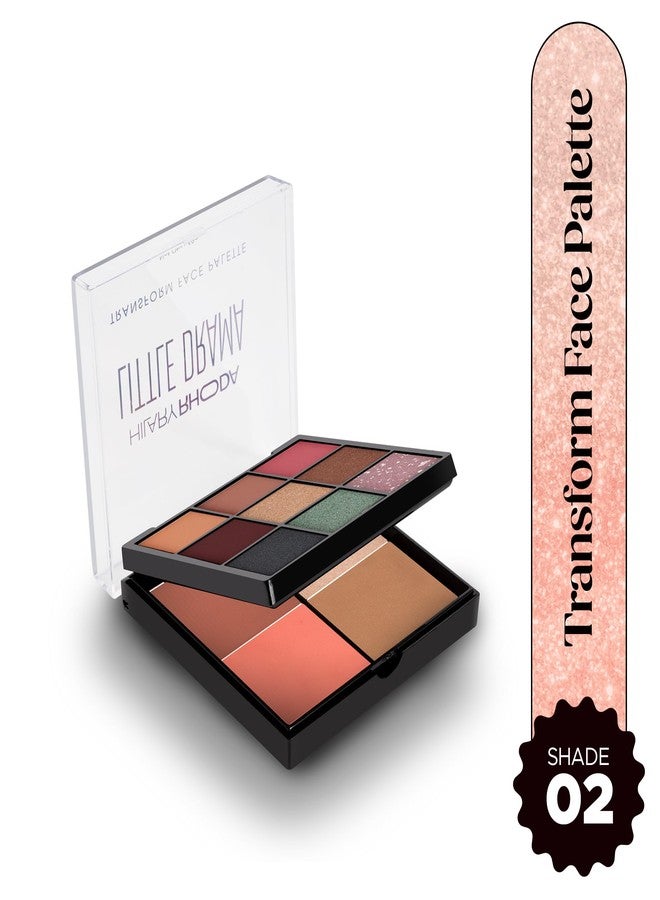 Hilary Rhoda Transform Face Palette | All-in-One | 9 Eyeshadows, 2 Blushes, Highlighter & Contour | Matte + Shimmer Finish | Highly Pigmented | Travel Friendly Makeup Kit (Little Drama - Shade 02) - 18g - Image 2