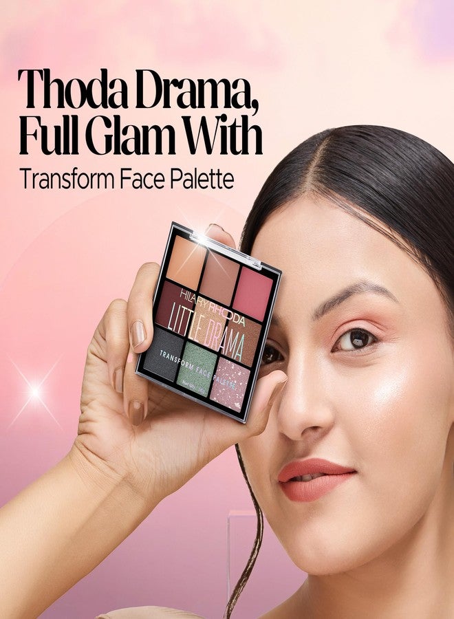 Hilary Rhoda Transform Face Palette | All-in-One | 9 Eyeshadows, 2 Blushes, Highlighter & Contour | Matte + Shimmer Finish | Highly Pigmented | Travel Friendly Makeup Kit (Little Drama - Shade 02) - 18g - Image 3