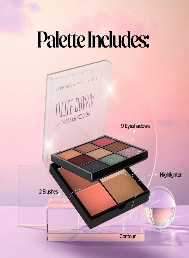 Hilary Rhoda Transform Face Palette | All-in-One | 9 Eyeshadows, 2 Blushes, Highlighter & Contour | Matte + Shimmer Finish | Highly Pigmented | Travel Friendly Makeup Kit (Little Drama - Shade 02) - 18g - Image 4