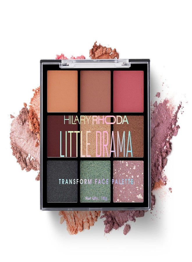 Hilary Rhoda Transform Face Palette | All-in-One | 9 Eyeshadows, 2 Blushes, Highlighter & Contour | Matte + Shimmer Finish | Highly Pigmented | Travel Friendly Makeup Kit (Little Drama - Shade 02) - 18g - Image 1