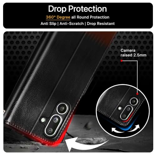 FLIPPED Vegan Leather Flip Case Back Cover for Samsung Galaxy M36 5G | Samsung Galaxy F36 5G (Flexible, Shock Proof | Hand Stitched Leather Finish | Card Pockets Wallet & Stand | Black with Brown) - Image 4