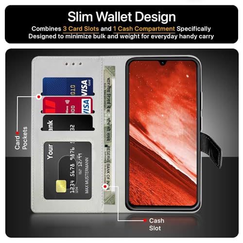 FLIPPED Vegan Leather Flip Case Back Cover for Samsung Galaxy M36 5G | Samsung Galaxy F36 5G (Flexible, Shock Proof | Hand Stitched Leather Finish | Card Pockets Wallet & Stand | Black with Brown) - Image 3