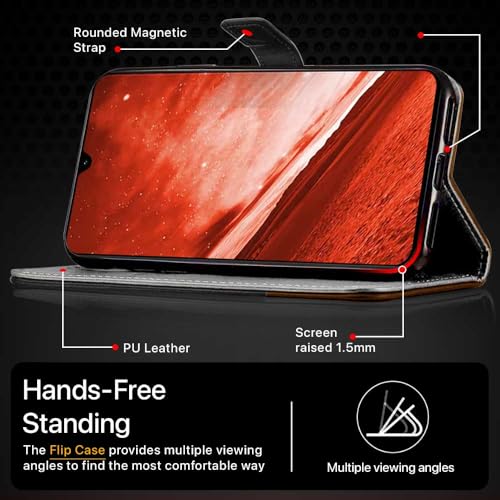FLIPPED Vegan Leather Flip Case Back Cover for Samsung Galaxy M36 5G | Samsung Galaxy F36 5G (Flexible, Shock Proof | Hand Stitched Leather Finish | Card Pockets Wallet & Stand | Black with Brown) - Image 5