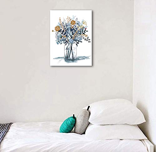 tigeridge Navy Blue Flowers Canvas Wall Art Bedroom Wall Decor Minimalistic Bouquet Canvas Pictures Blossom Watercolor Artwork for Living Room Bathroom Home Office Decoration Indigo Floral Canvas Prints 12 x 16 - Image 4