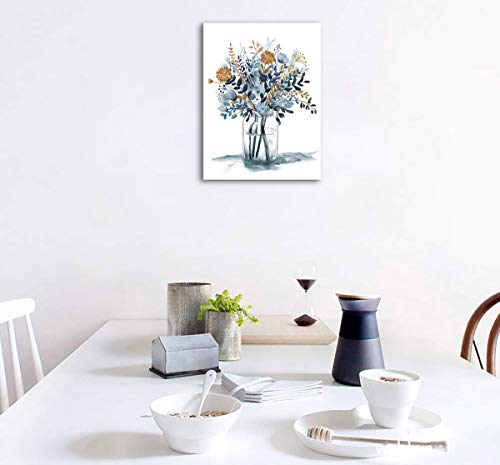 tigeridge Navy Blue Flowers Canvas Wall Art Bedroom Wall Decor Minimalistic Bouquet Canvas Pictures Blossom Watercolor Artwork for Living Room Bathroom Home Office Decoration Indigo Floral Canvas Prints 12 x 16 - Image 5