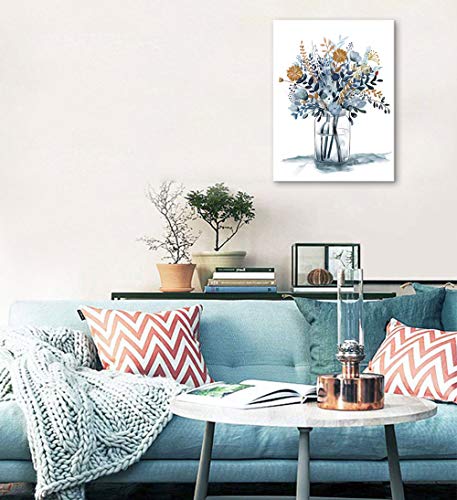 tigeridge Navy Blue Flowers Canvas Wall Art Bedroom Wall Decor Minimalistic Bouquet Canvas Pictures Blossom Watercolor Artwork for Living Room Bathroom Home Office Decoration Indigo Floral Canvas Prints 12 x 16 - Image 2