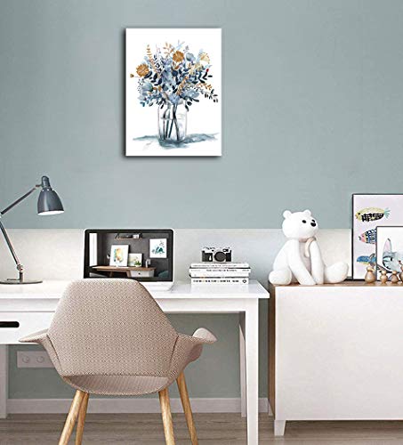tigeridge Navy Blue Flowers Canvas Wall Art Bedroom Wall Decor Minimalistic Bouquet Canvas Pictures Blossom Watercolor Artwork for Living Room Bathroom Home Office Decoration Indigo Floral Canvas Prints 12 x 16 - Image 3