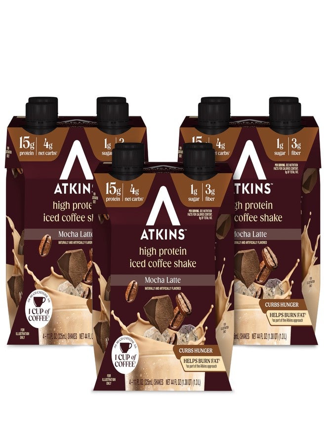 Atkins Mocha Latte Iced Coffee Flavored Protein Shake, High Protein, Low Glycemic, Low Carb and Low Sugar Shakes, Keto-Friendly, 12 Pack - Image 1