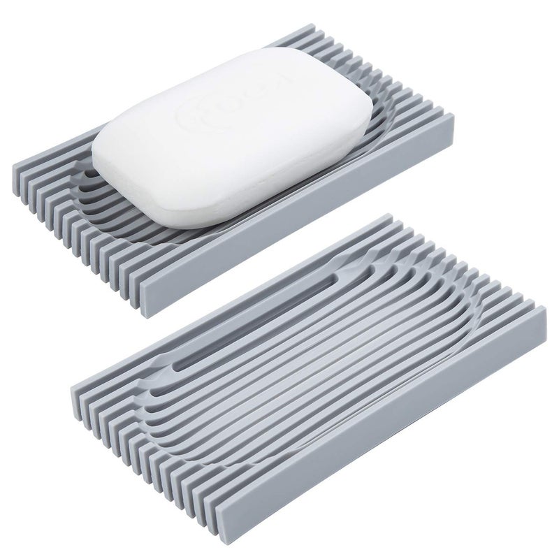 Bar Soap Holder, 3 Pack Soap Dishes for Bathroom Self Draining Quick Dry Sponge Holder for Shower, Kitchen Sink, Bath Tub Extend Soap Life (Grey)