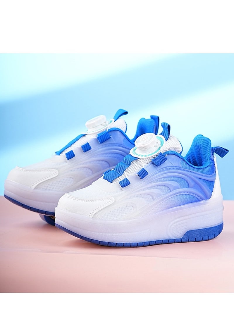 Kids' Heel Wheel Shoes - 2-Wheel Roller Sneakers for Boys & Girls, Breathable Mesh Rotating Skate Shoes with Quick-Lace System (Light Blue/33) 