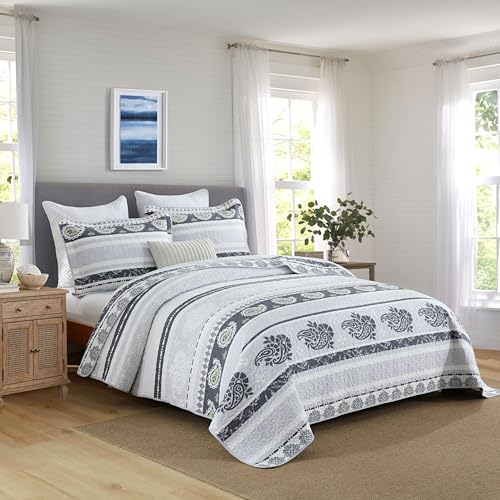 AJOCCI Purple King Size Comforter,Cotton Quilt Set,Paisley Bedding Striped Bed Set with 2 Pillow Shams Reversible Bedspread All Seasons,Lightweight Soft 100% Cotton 3 Piece - Image 2