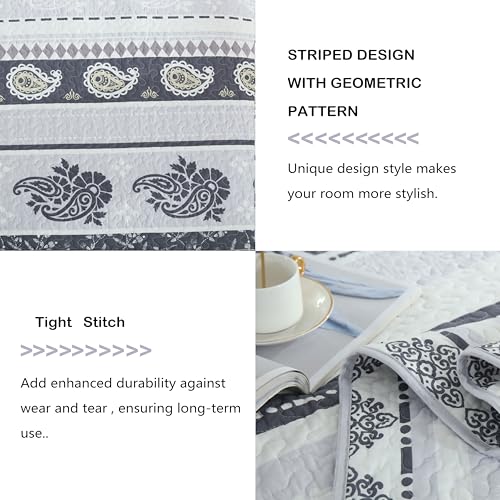 AJOCCI Purple King Size Comforter,Cotton Quilt Set,Paisley Bedding Striped Bed Set with 2 Pillow Shams Reversible Bedspread All Seasons,Lightweight Soft 100% Cotton 3 Piece - Image 5
