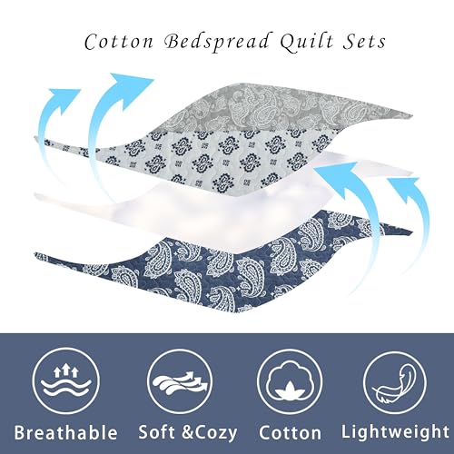 AJOCCI Purple King Size Comforter,Cotton Quilt Set,Paisley Bedding Striped Bed Set with 2 Pillow Shams Reversible Bedspread All Seasons,Lightweight Soft 100% Cotton 3 Piece - Image 4