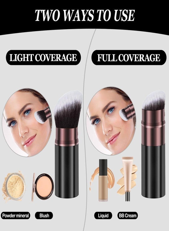 Keriloo Retractable Kabuki Makeup Brush, Face Powder Foundation Makeup Brush with Aluminum Handle for Blending Liquid, Blush, Bronzer, Cream, Sunscreen,Flawless Cosmetics - Image 3