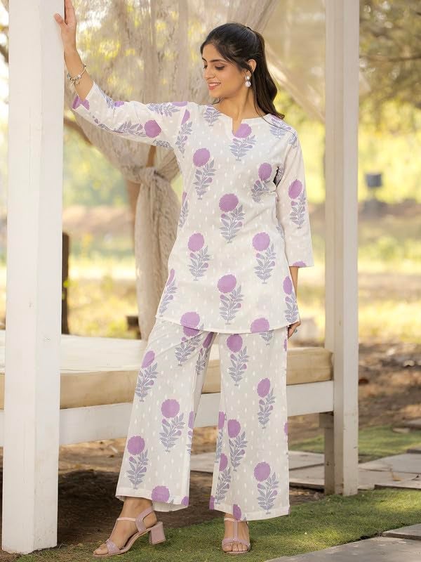 Tee Projekt Cotton Ethnic Wear Co Ord Set for Women | Travel Co Ord Set for Women White - Image 4