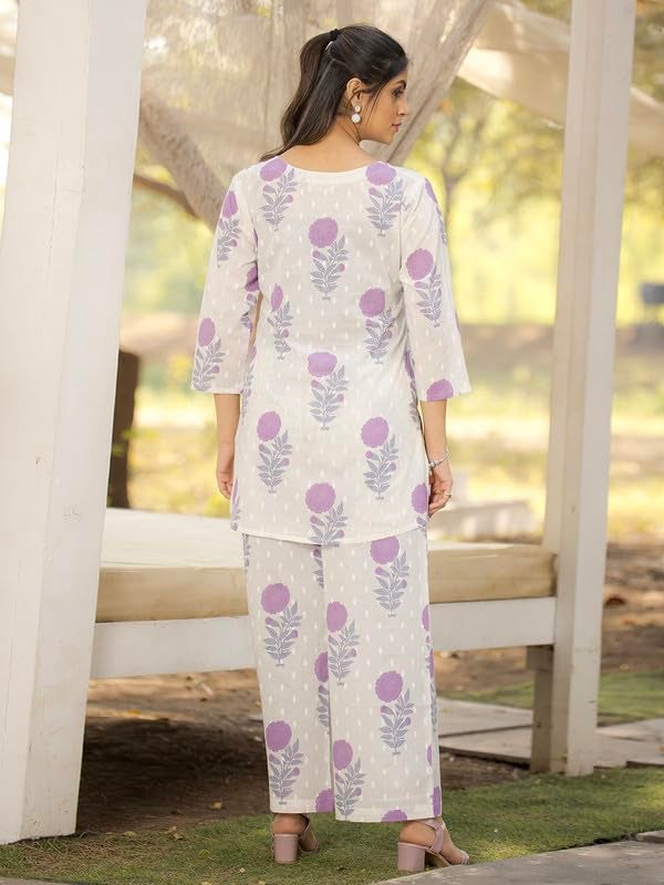 Tee Projekt Cotton Ethnic Wear Co Ord Set for Women | Travel Co Ord Set for Women White - Image 2