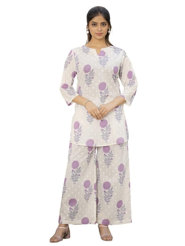 Tee Projekt Cotton Ethnic Wear Co Ord Set for Women | Travel Co Ord Set for Women White - Image 1