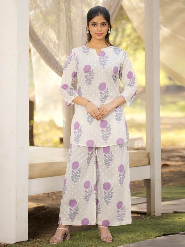 Tee Projekt Cotton Ethnic Wear Co Ord Set for Women | Travel Co Ord Set for Women White - Image 3