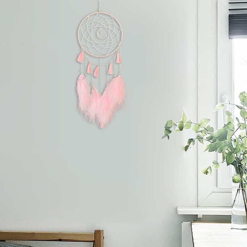 Awlee Dream Catcher Handmade Pink Feather Native American Circular Net for Boys Bedroom Wall Hanging Dream Catcher for Girls Kids Nursery Bedroom Decoration Blessing Gift (Pink) - Image 4