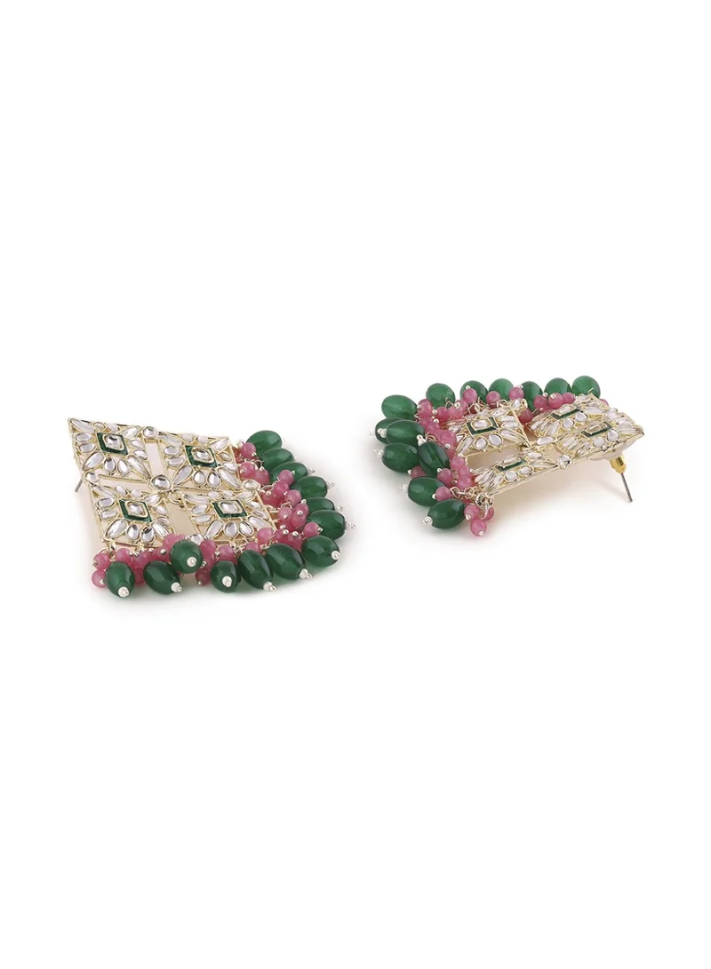 Priyaasi Kundan Studded Beads Beaded Diamond Shaped Drop Earrings