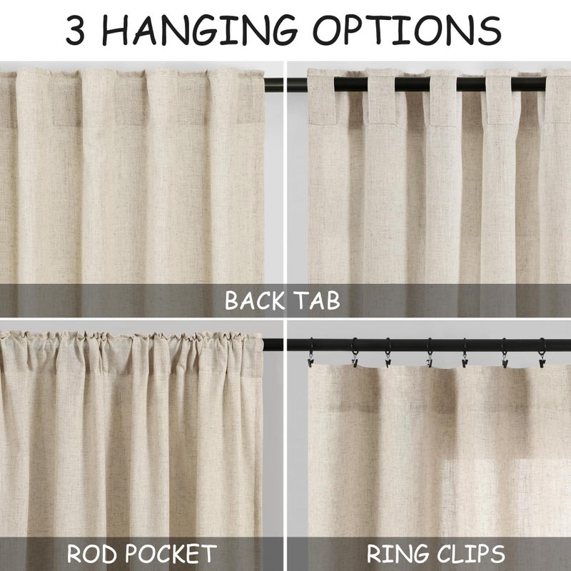 Nanspring Beige Linen Curtain 96 inches Long for Living Room Back Tab Neutral Vintage Country Rustic Farmhouse Curtain Burlap Textured Canvas Cloth Look Linen Drapes 96 inch Length for Dinning Room Bedroom 8 FT - Image 3