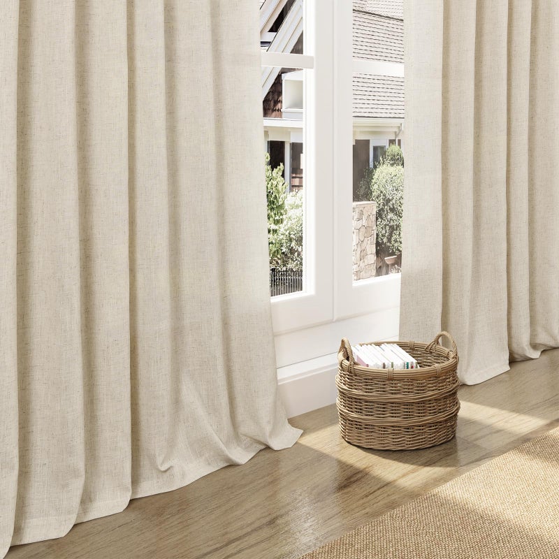 Nanspring Beige Linen Curtain 96 inches Long for Living Room Back Tab Neutral Vintage Country Rustic Farmhouse Curtain Burlap Textured Canvas Cloth Look Linen Drapes 96 inch Length for Dinning Room Bedroom 8 FT - Image 5
