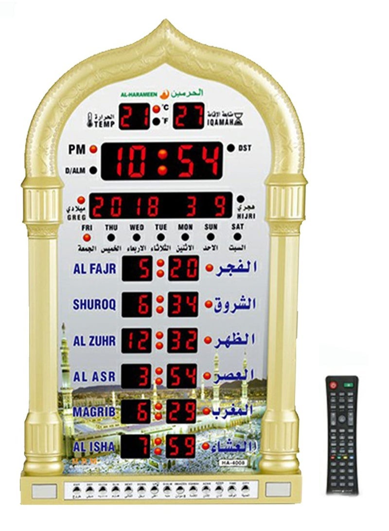 xozgdovg Digital Muslim Clock with  Islamic Wall Clock，《With remote control》Mosque Prayer Time Wall Clock, Mosque Clock with Full Azaan, (Gold) - Image 1
