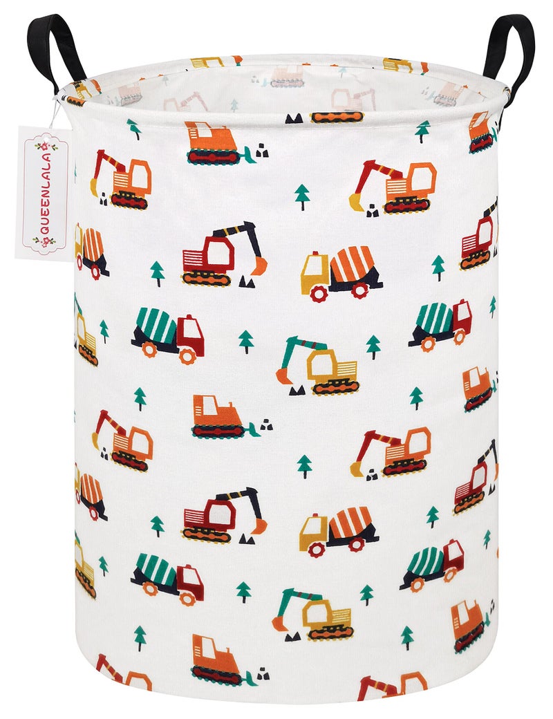 QUEENLALA Large Storage BasketLaundry HamperBathroomHome DecorCollapsible Round Storage BinBoys and Girls HamperBoxesClothingRoundExcavator