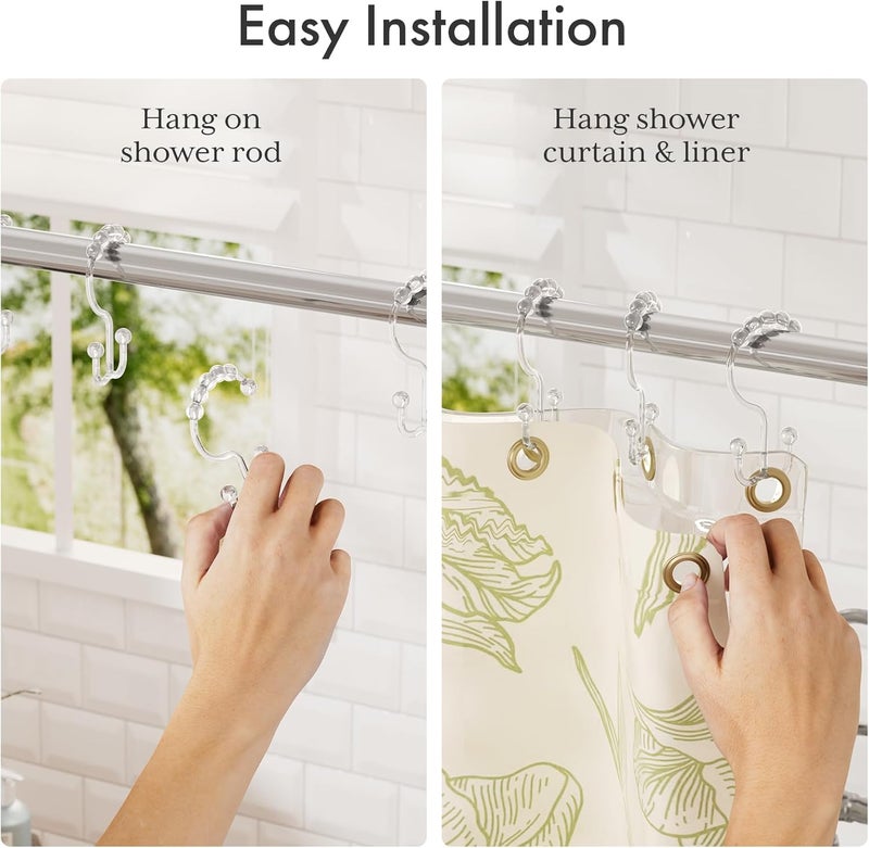Amazer Shower Curtain Hooks, Plastic Shower Curtain Rings, Clear Shower Hooks for Shower Curtain Bathroom, 24 Pcs Shower Rod Hook - Image 5