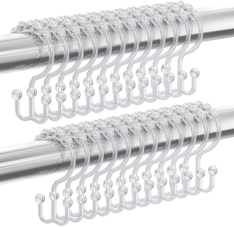 Amazer Shower Curtain Hooks, Plastic Shower Curtain Rings, Clear Shower Hooks for Shower Curtain Bathroom, 24 Pcs Shower Rod Hook - Image 1