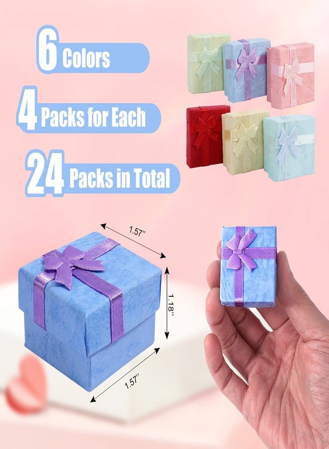 Croudoa 24 Pcs Gift Box Set,Assorted Color Jewelry Boxes,Small Hard Gift Box for Ring Earring,Jewelry Gift Boxes with Ribbon Bowknot,Cardboard Ring Boxes for Birthdays Anniversaries Weddings,6 Colors - Image 2