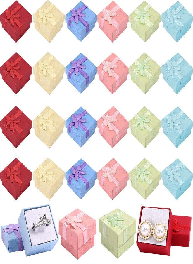 Croudoa 24 Pcs Gift Box Set,Assorted Color Jewelry Boxes,Small Hard Gift Box for Ring Earring,Jewelry Gift Boxes with Ribbon Bowknot,Cardboard Ring Boxes for Birthdays Anniversaries Weddings,6 Colors - Image 1