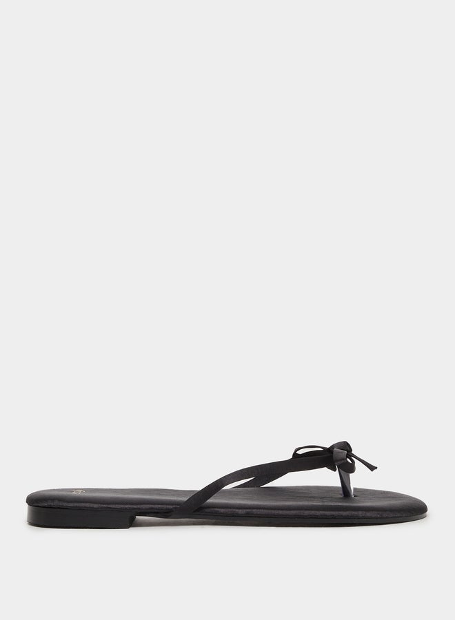 Styli Plain Bow Trim Flat Sandals - Image 1